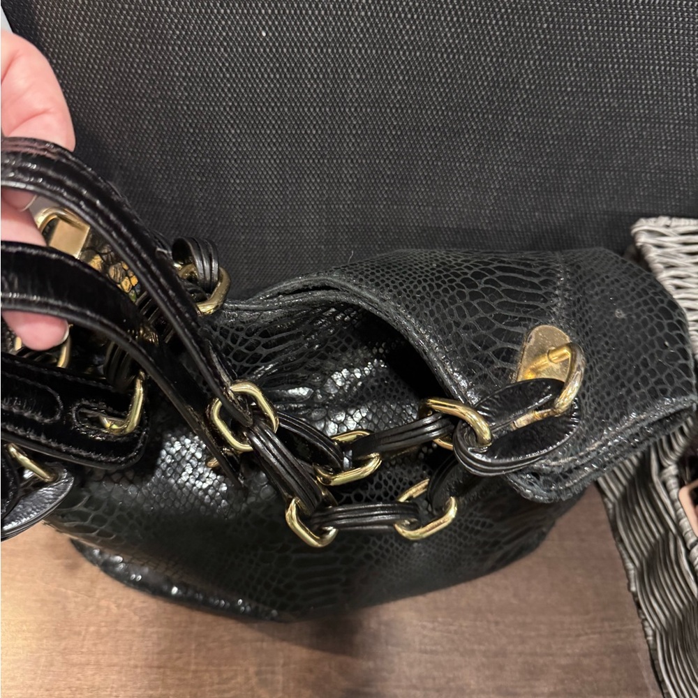 Michael Kors Shiny Black Sequinned Shoulder Bag with Gold Accents - Picture 5 of 10